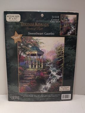 Thomas Kindade Cross Stitch 9" x 12" " Sweetheart Gazebo"  New